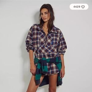 Free People We The Free  Plaid Shirt - Blue and Red New Without Tags Siz…